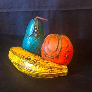 Pop Art Fruit faux MCM  banana, orange, pear life sized. Bakelite EUC